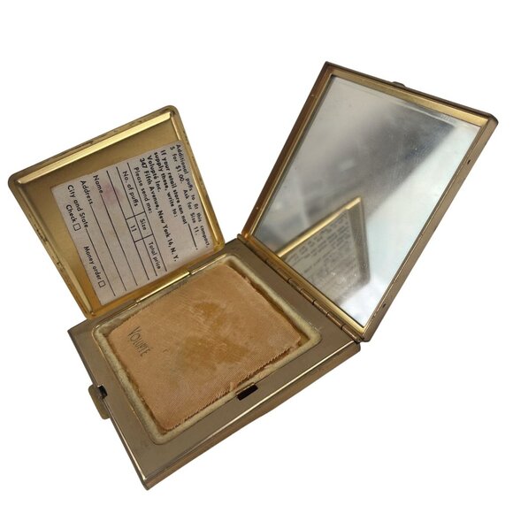 Vintage Volupte 1940s Powder Compact Gold-Tone Square Powder Compact With Mirror - Picture 9 of 10